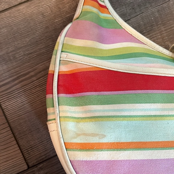 Coach Hampton Multicolor Striped Hobo Shoulder Bag White Leather - Picture 6 of 16